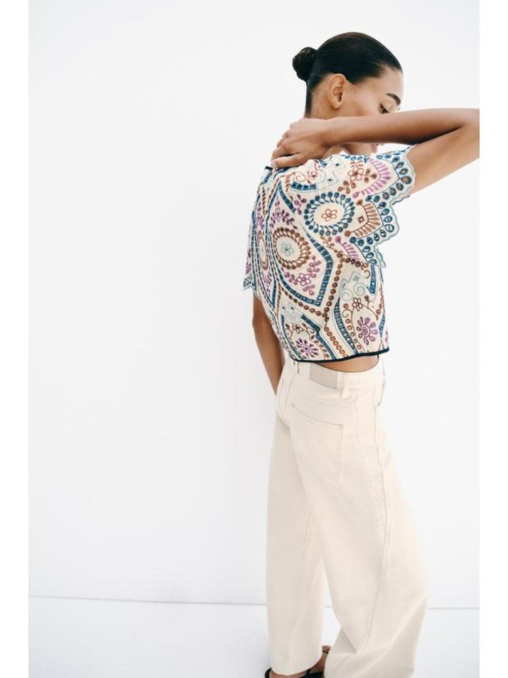 ZARA EMBROIDERED EYELET CROP TOP